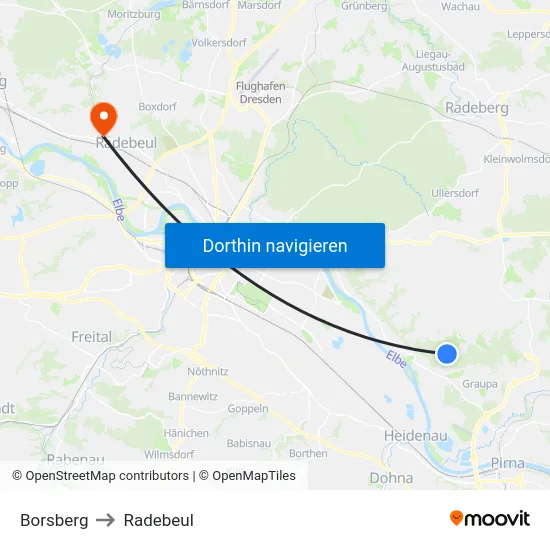 Borsberg to Radebeul map