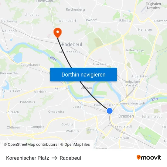 Koreanischer Platz to Radebeul map