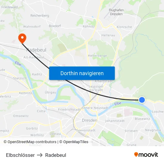 Elbschlösser to Radebeul map