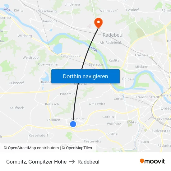 Gompitz, Gompitzer Höhe to Radebeul map