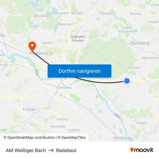 AM Weißiger Bach to Radebeul map