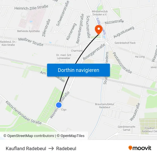 Kaufland Radebeul to Radebeul map