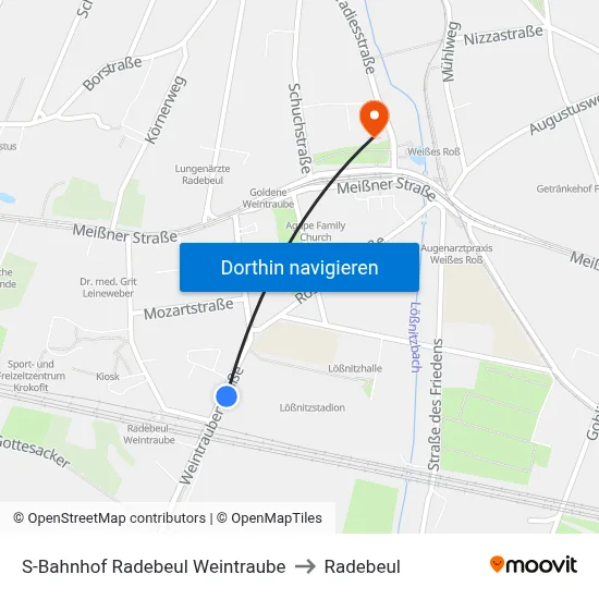 S-Bahnhof Radebeul Weintraube to Radebeul map