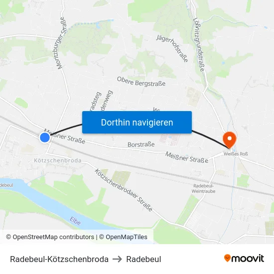 Radebeul-Kötzschenbroda to Radebeul map