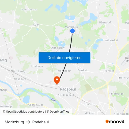 Moritzburg to Radebeul map