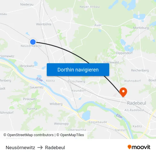 Neusörnewitz to Radebeul map