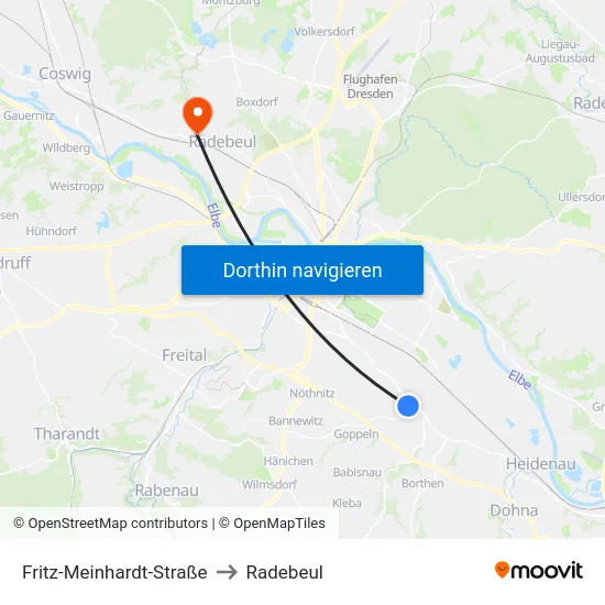 Fritz-Meinhardt-Straße to Radebeul map