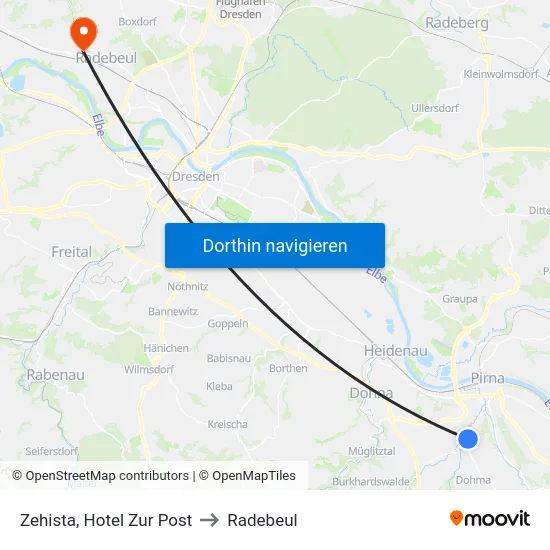 Zehista, Hotel Zur Post to Radebeul map