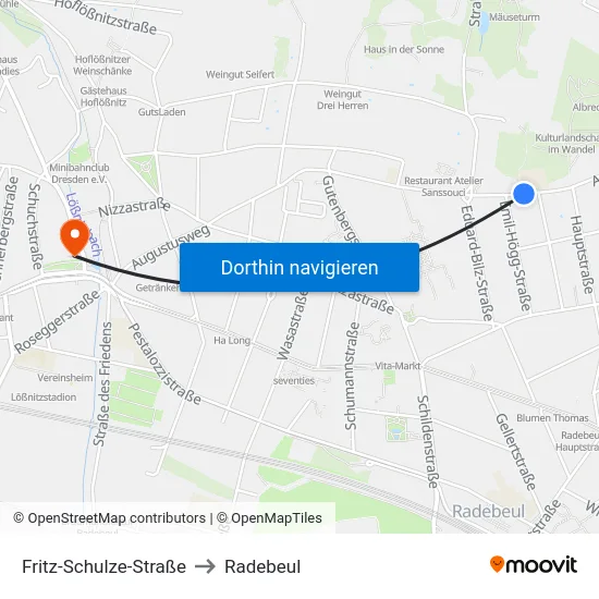 Fritz-Schulze-Straße to Radebeul map