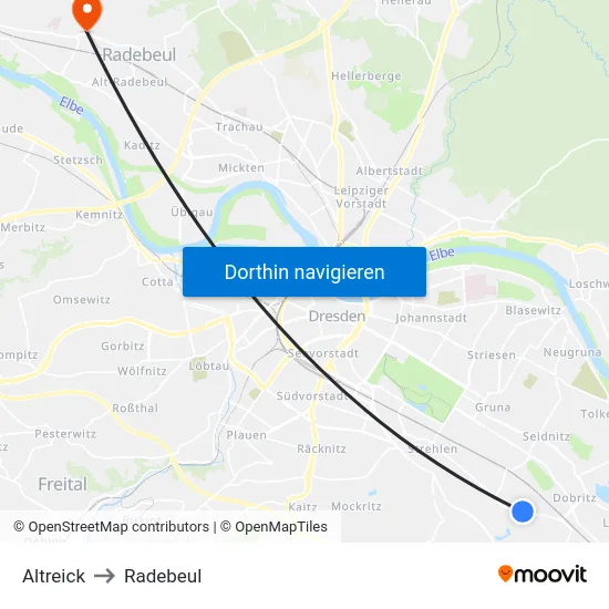 Altreick to Radebeul map