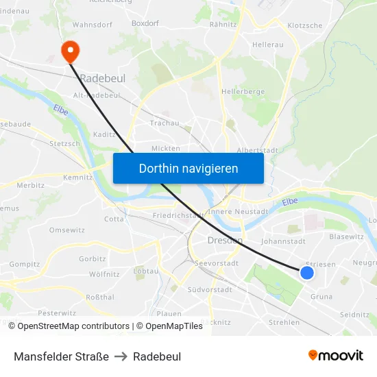 Mansfelder Straße to Radebeul map