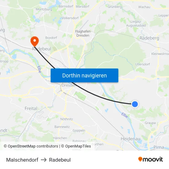 Malschendorf to Radebeul map