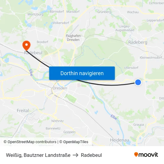 Weißig, Bautzner Landstraße to Radebeul map