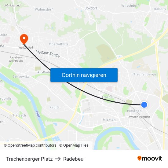 Trachenberger Platz to Radebeul map