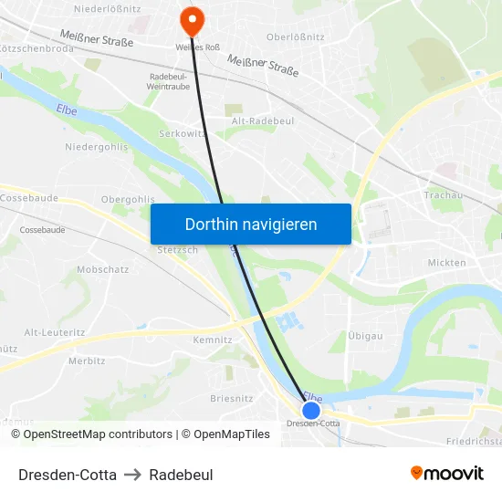 Dresden-Cotta to Radebeul map