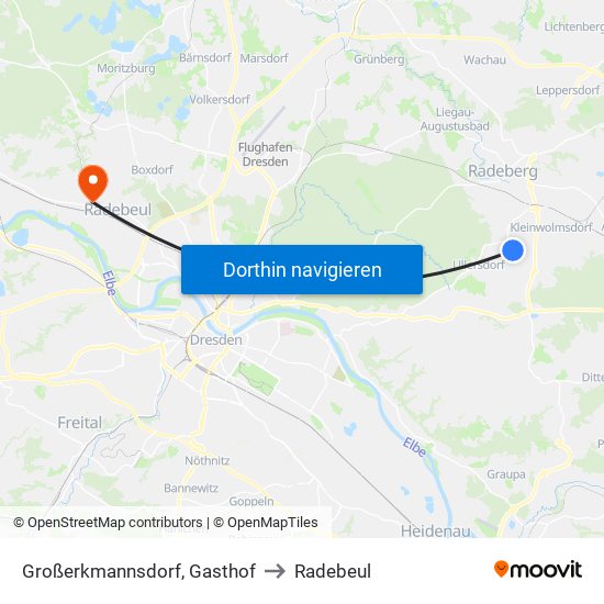 Großerkmannsdorf, Gasthof to Radebeul map