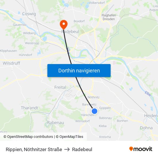 Rippien, Nöthnitzer Straße to Radebeul map