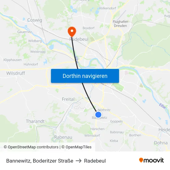Bannewitz, Boderitzer Straße to Radebeul map