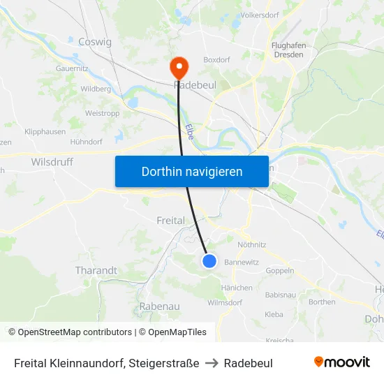 Freital Kleinnaundorf, Steigerstraße to Radebeul map