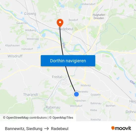 Bannewitz, Siedlung to Radebeul map