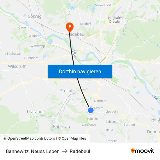 Bannewitz, Neues Leben to Radebeul map