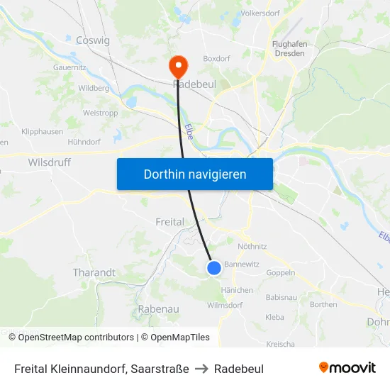 Freital Kleinnaundorf, Saarstraße to Radebeul map