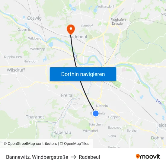 Bannewitz, Windbergstraße to Radebeul map