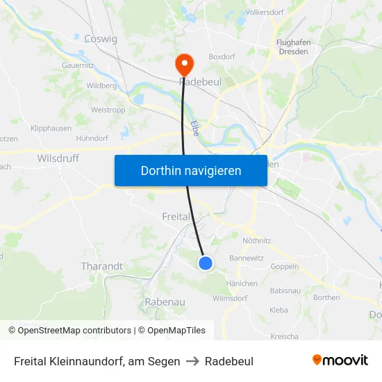 Freital Kleinnaundorf, am Segen to Radebeul map