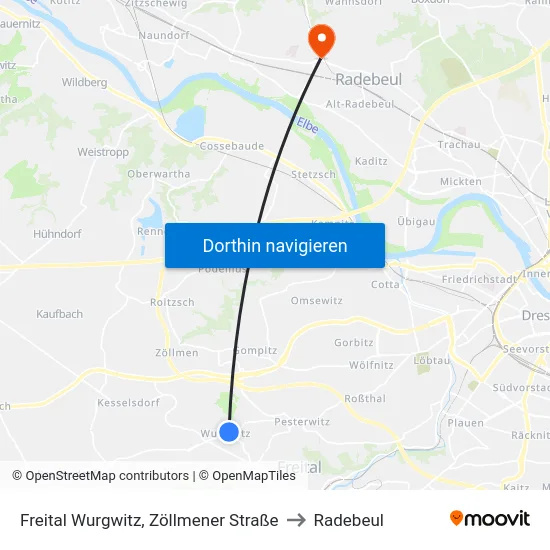 Freital Wurgwitz, Zöllmener Straße to Radebeul map