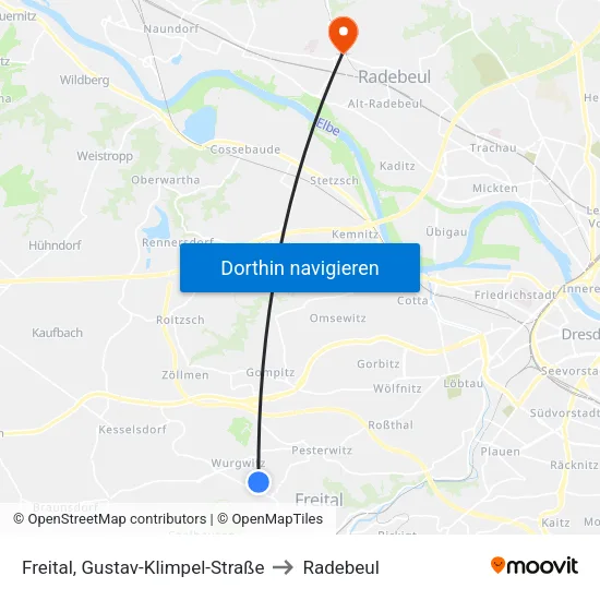 Freital, Gustav-Klimpel-Straße to Radebeul map