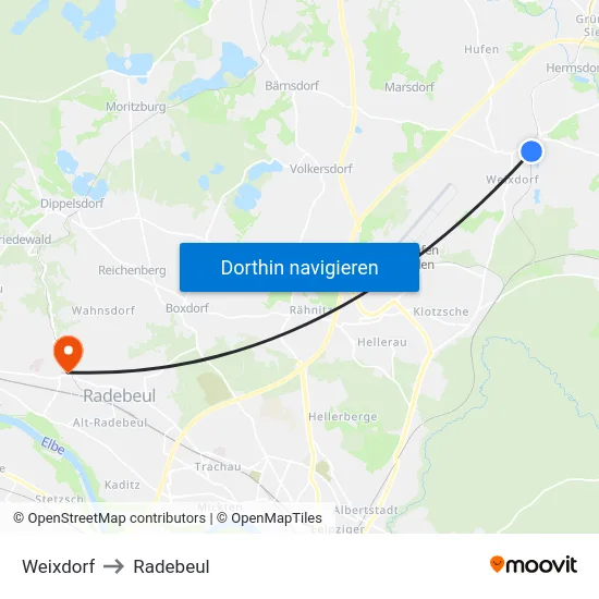 Weixdorf to Radebeul map