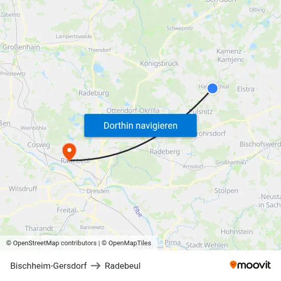Bischheim-Gersdorf to Radebeul map