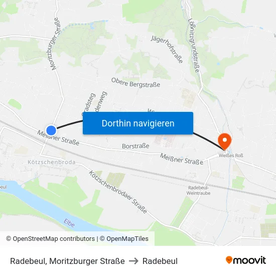 Radebeul, Moritzburger Straße to Radebeul map