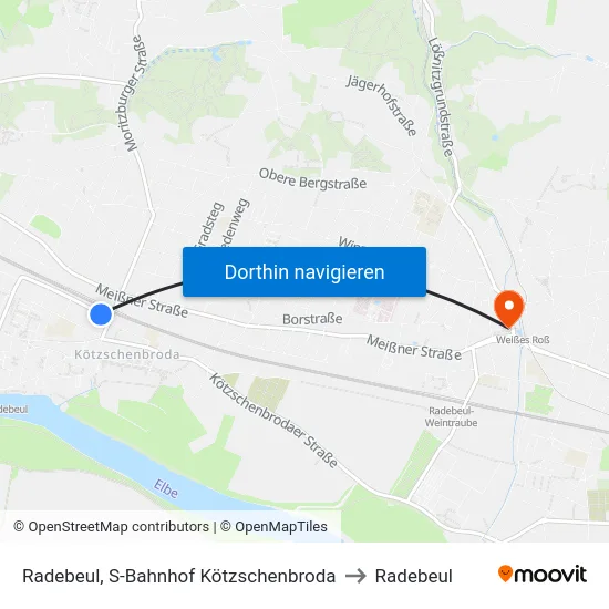 Radebeul, S-Bahnhof Kötzschenbroda to Radebeul map