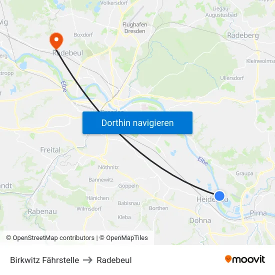 Birkwitz Fährstelle to Radebeul map