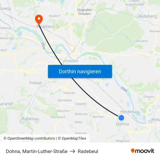 Dohna, Martin-Luther-Straße to Radebeul map