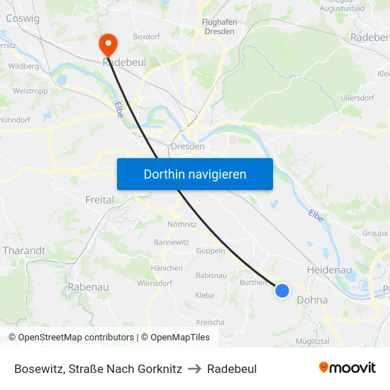 Bosewitz, Straße Nach Gorknitz to Radebeul map