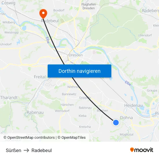 Sürßen to Radebeul map