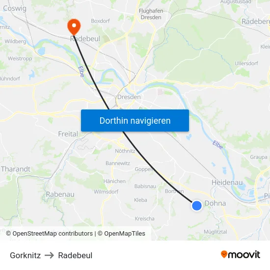 Gorknitz to Radebeul map