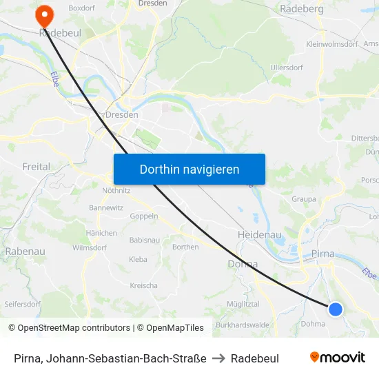Pirna, Johann-Sebastian-Bach-Straße to Radebeul map