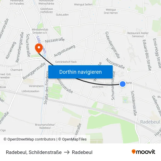Radebeul, Schildenstraße to Radebeul map