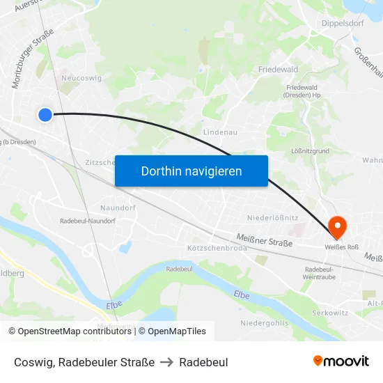Coswig, Radebeuler Straße to Radebeul map
