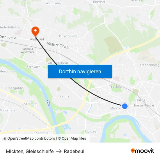 Mickten, Gleisschleife to Radebeul map