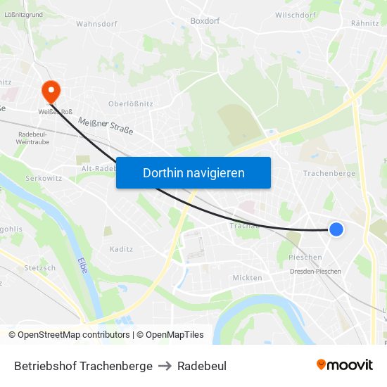 Betriebshof Trachenberge to Radebeul map