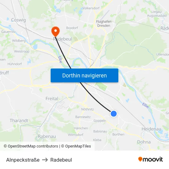 Alnpeckstraße to Radebeul map