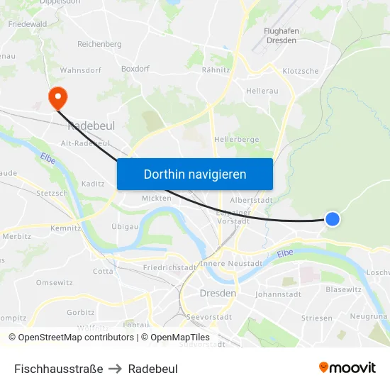 Fischhausstraße to Radebeul map