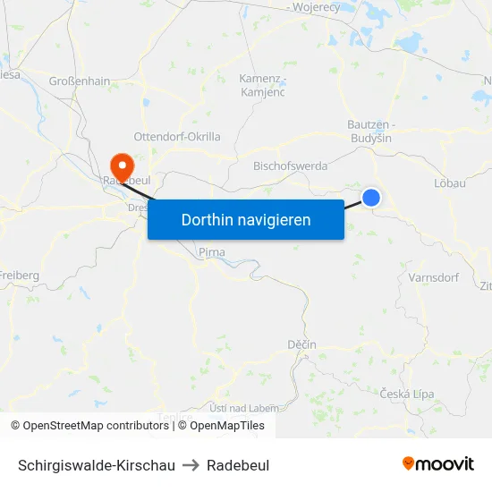 Schirgiswalde-Kirschau to Radebeul map