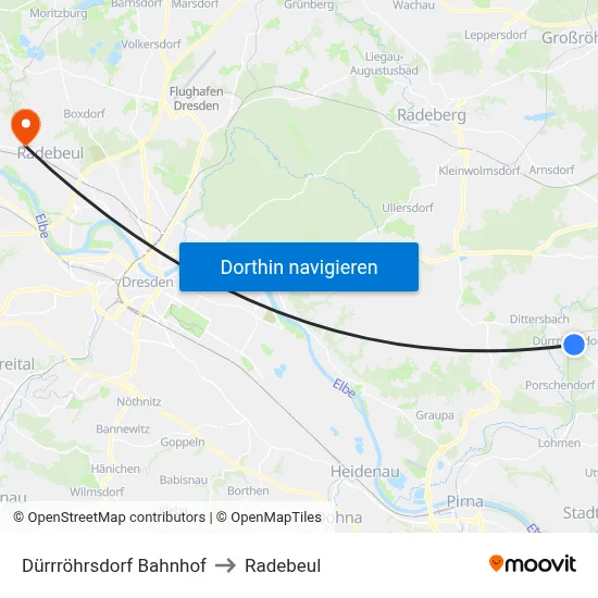 Dürrröhrsdorf Bahnhof to Radebeul map