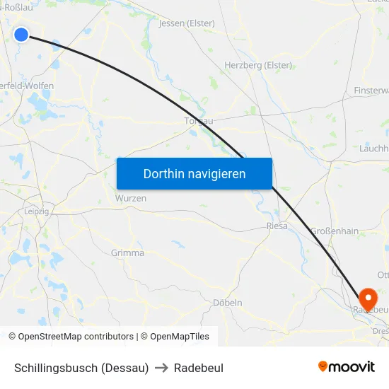 Schillingsbusch (Dessau) to Radebeul map
