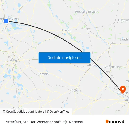 Bitterfeld, Str. Der Wissenschaft to Radebeul map